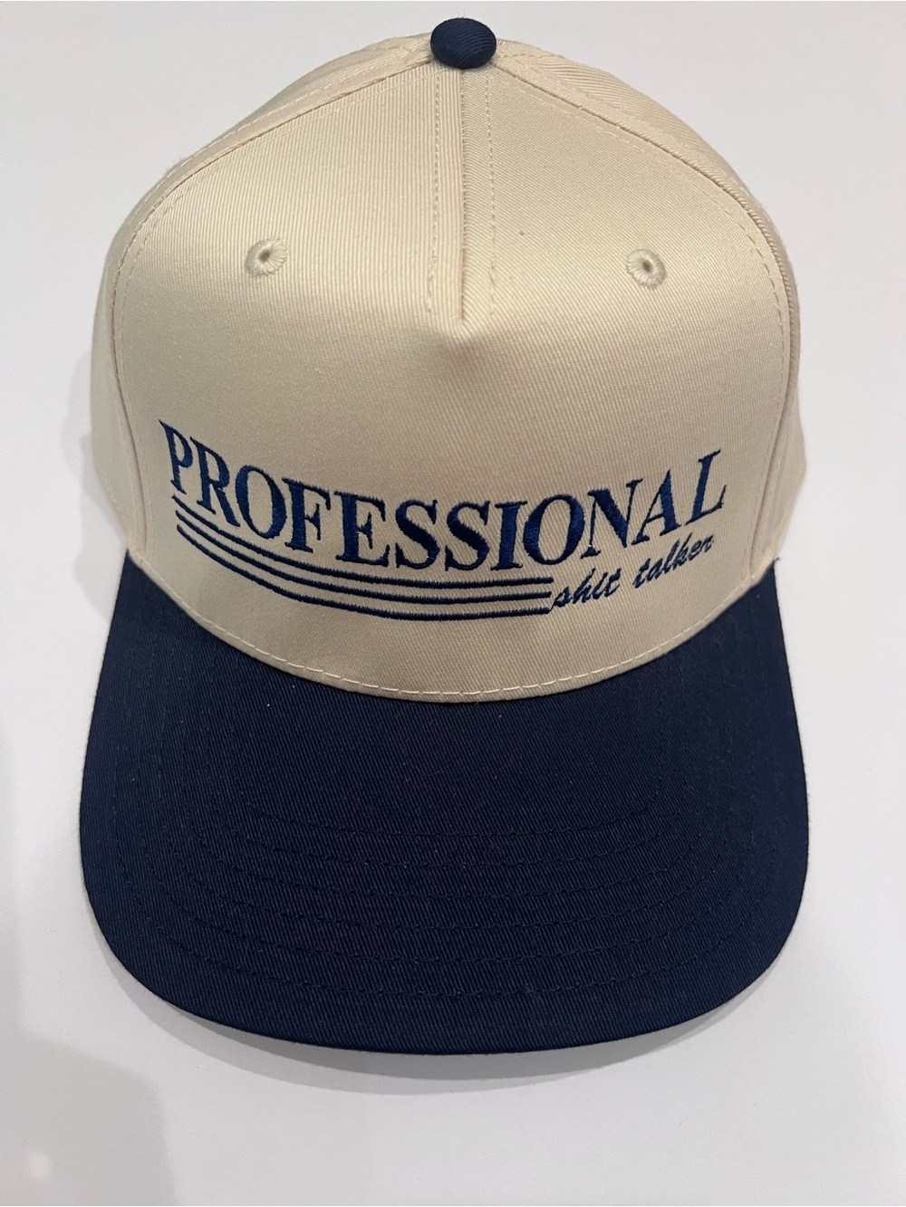 OTTO Two-Tone "PROFESSIONAL" Embroidered Cap in Cream and Navy